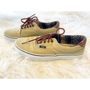 Vans tan canvas sneakers with Aztec print